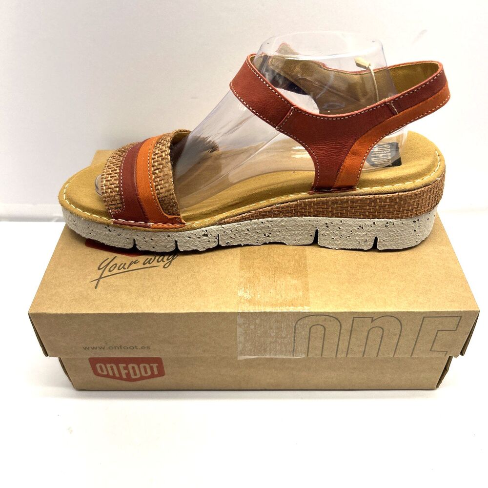 On Foot Wedge Casual Comfort Sandal Leather Size 41 US 9.5 Made in Spain New